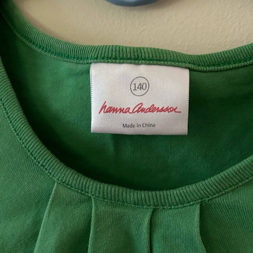 Hanna Andersson-{Size 140(10}-Girls Short Sleeve Green Dress with Flowers - Picture 2 of 6